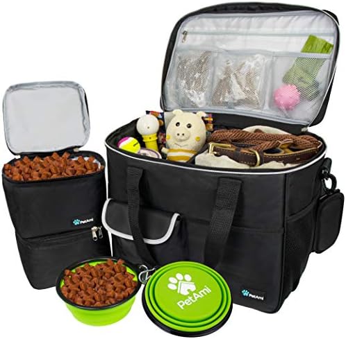 PetAmi Dog Travel Bag Organizer, Pet Supplies Tote Diaper Bag, Black Large by PetAmi