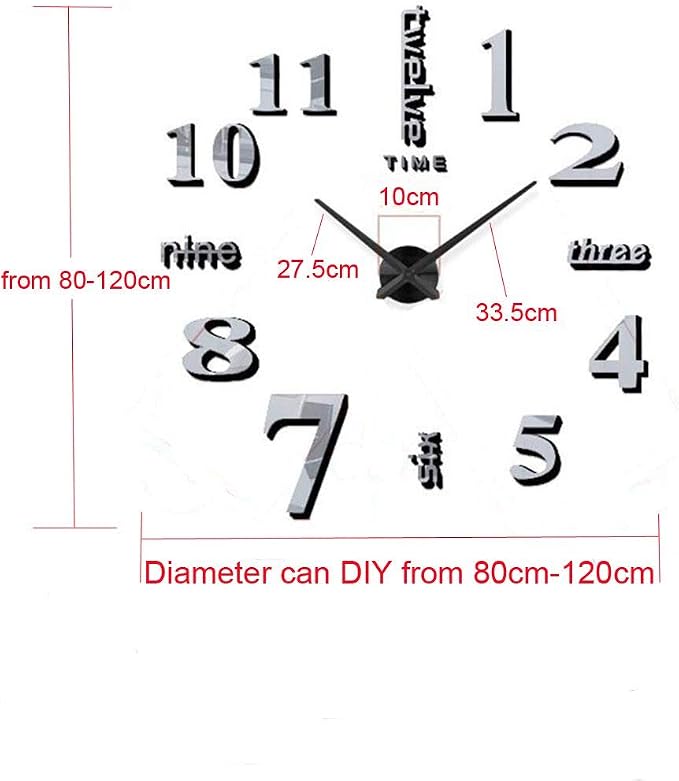 FASHION in THE CITY Large 3D DIY Wall Clock Frameless Mirror Surface Big Wall Clock Home Decoration for Living Room Bedroom Home Office Kids Room Hotel Coffee Hall Bar Wall Decoration - Image 4