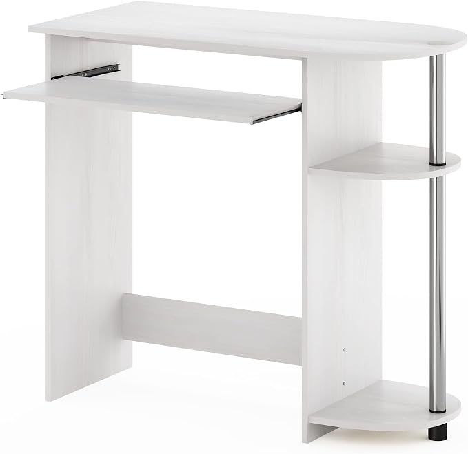 Furinno Simplistic Easy Assembly Computer Desk, with Keyboard Tray, White Oak/Stainless Steel - Image 4