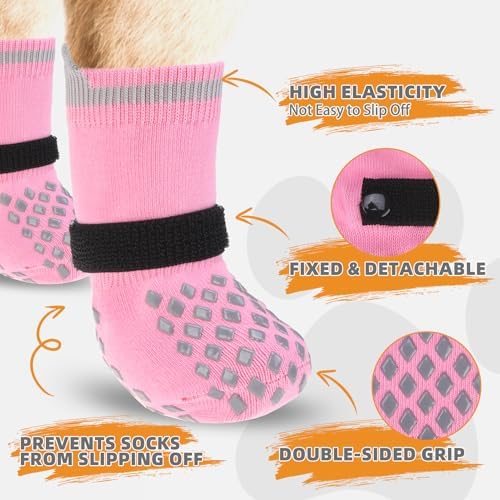 KOOLTAIL Anti Slip Dog Socks Shoes for Hot Pavement to Prevent Licking Paws Scratching, Pet Boots & Paw Protector for Hardwood Floors, Dog Grip Booties for Small Medium Large Senior Dogs, Pink XL - Image 3