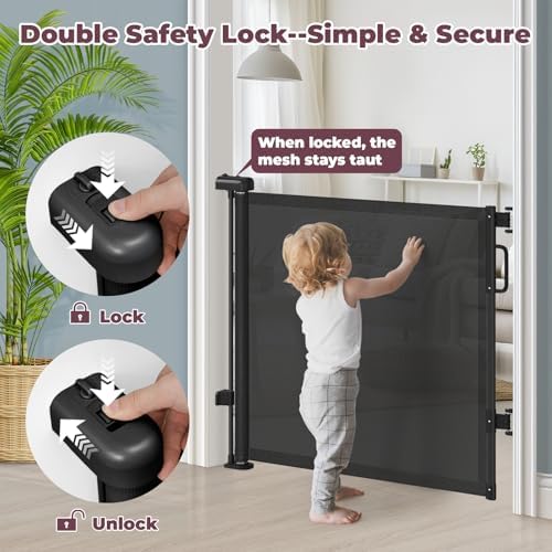 Retractable Baby Gates 2 Pack, 55" Wide Mesh Dog Gate Indoor - Image 4
