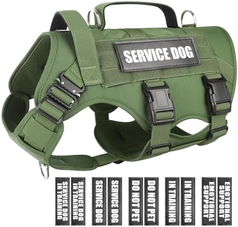 WINSEE Service Dog Vest Harness for Large Dog, Tactical Working MOLLE Vest with 10 Pet Patches, No Pull Heavy Duty Harness for Training Walking by WINSEE