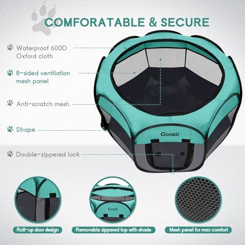 Goozii Pet Cat Playpen for Indoor Cats Enclosed, Puppy Dog Play Pen for Outdoor Travel Camping (Medium Size, Green & Dark Grey) - Image 4