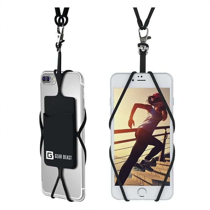 Gear Beast Cell Phone Lanyard - Universal Neck Phone Holder w/Card Pocket and Silicone Neck Strap by GearBeast