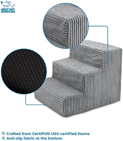 Best Pet Supplies Dog Stairs & Steps - Foam Steps for Small Dogs & Cats, Non-Slip Indoor Balanced Pet Step Support, Dog Ramp, No Assembly, Gray, 3-Step (13.5-inch Height) - Image 3