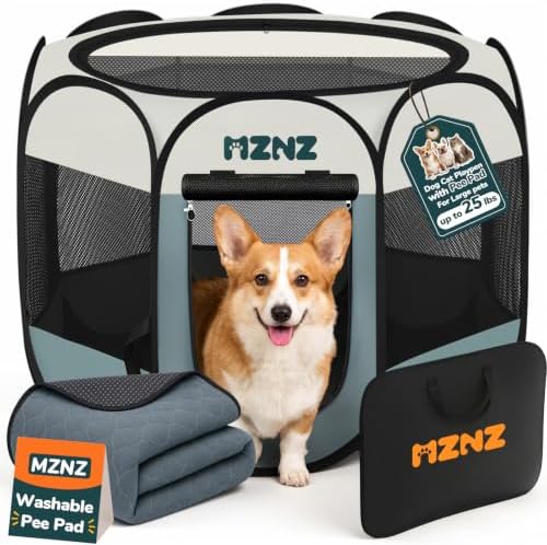 Dog Cat Small Animal Puppy Playpen Crate with Pee Pad, Medium, Grey by MZNZ