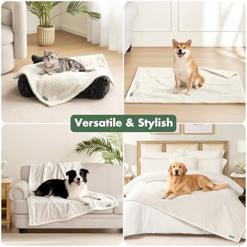 Waterproof Puppy Blankets for Small Dogs - Cozy Fleece Calming Cat Blanket for Couch Furniture Protector, Washable Dog Blankets for Indoors & Outdoors, Cream, 25"x35" - Image 2