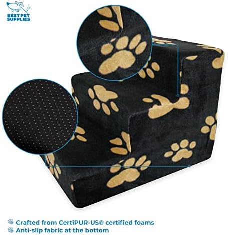 Best Pet Supplies Dog Stairs & Steps - Foam Steps for Small Dogs & Cats, Non-Slip Indoor Balanced Pet Step Support, Dog Ramp, No Assembly, Paw Print on Black, 3-Step (13.5-inch Height) - Image 3