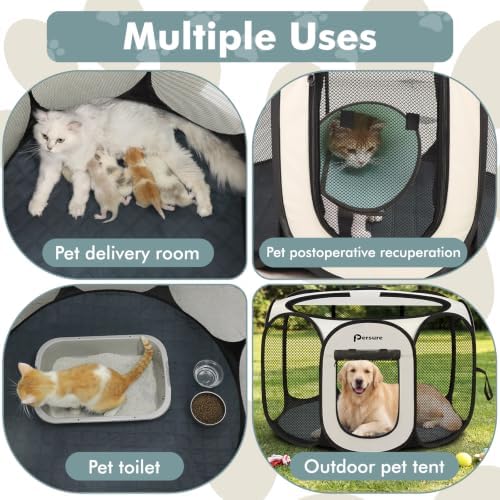 Persure Dog Cat Playpen Tent Crate Cage with Washable Pee Pad (White,Large) - Image 2