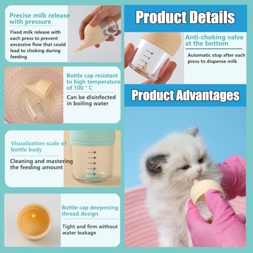 Kitten Bottle Feeding Kit for Nursing, Milk Bottles for Feeding Newborn Puppies,Anti-chocking Design with 3pcs Replaceable Nipples, Cute Elephant Shape for Nursing Small Animals Pets (Pink, 50ML) - Image 6