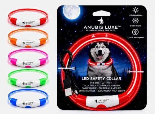 LED Dog Collar, Cut-to-Fit Light Up Dog Collar Protection for Night Walking, IP67 Waterproof USB Rechargeable Glowing Pet Collar, High Visibility Super Bright Flash Safety Lights for S/M/L Dogs (RED) by Unknown