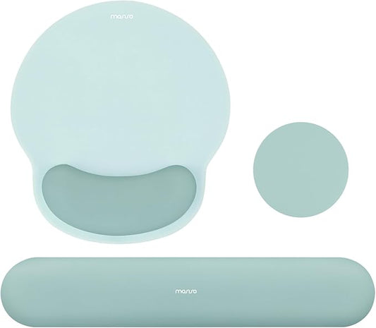 MOSISO Wrist Rest Support for Mouse Pad&Keyboard Set, Aquamarine | Circle Curved Ergonomic Mousepad Non-Slip Base Home/Office Pain Relief&Easy Typing Pad with Soft Cloth&Silicone Lining by MOSISO