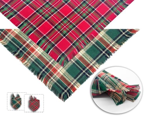Christmas Dog Bandanas 2PCS,Plaid Scarf w/Tassels for Small Dogs Cats - Image 3
