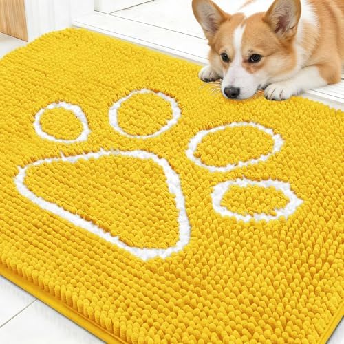 OLANLY Dog Door Mat for Muddy Paws 30x20, Paw Print Design Chenille Mud Mat by OLANLY