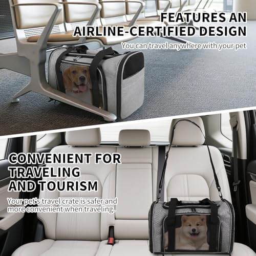 Carriers Soft-Sided Pet Carrier for Medium Large Cats Dogs 15lbs 20lbs,Ventilated Design,Portable Carry Handle,Collapsible Carrier for Kitten Puppy(X-Large,Grey&Black) - Image 6