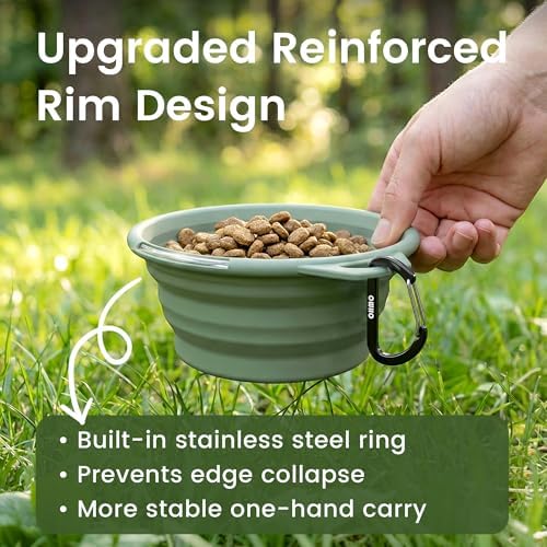 OHMO Small Collapsible Dog Bowls, Steel Rim, 12oz, 2pcs, Camo&Sage Green - Image 3