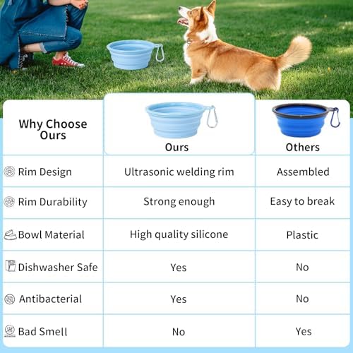 SLSON Collapsible Dog Bowl, 2Pack Macaron Color Pet Travel Bowls Silicone Foldable Water Feeder Dish for Small to Large Dogs Cat Walking Hiking Camping (Macaron Blue and Light Grey, Large) - Image 3