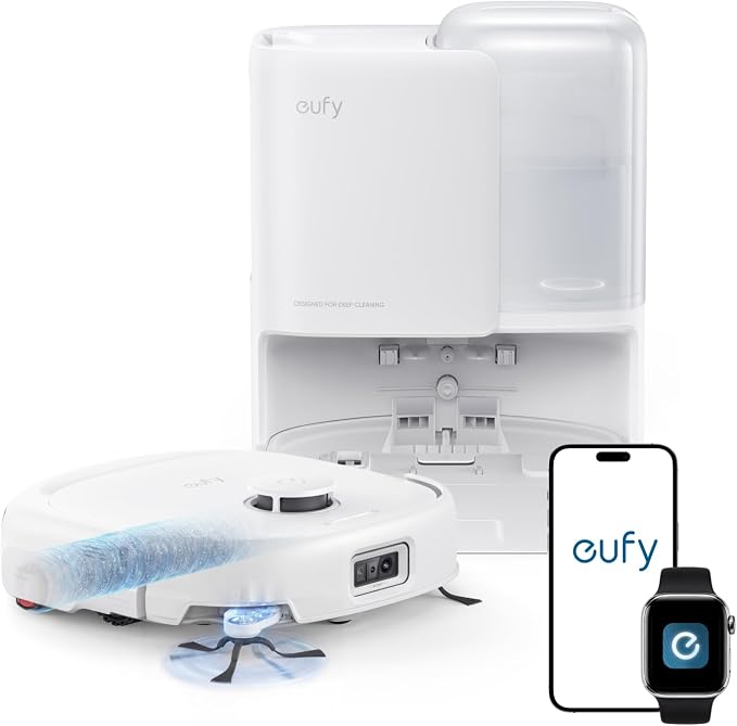 eufy E25 Robot Vacuum and Mop Combo, 20,000 Pa, HydroJet Roller Mop | Extendable Side Brush, All-in-One Station, AI Obstacle Avoidance, Zero-Tangle Design, Edge-to-Corner Cleaning, White by Unknown