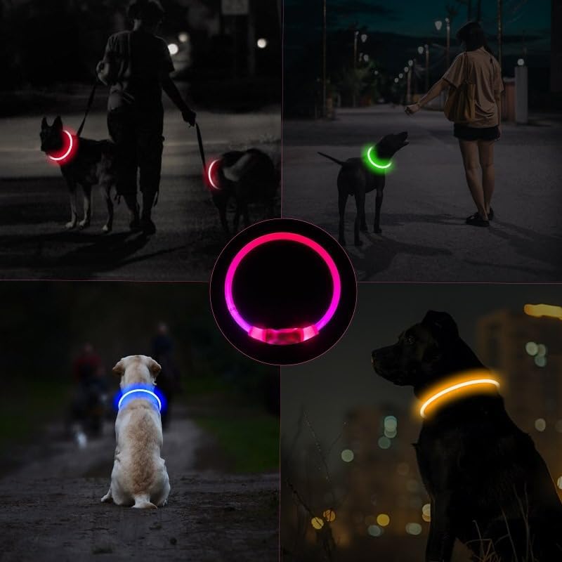 LED Dog Collar, Cut-to-Fit Light Up Dog Collar Protection for Night Walking, IP67 Waterproof USB Rechargeable Glowing Pet Collar, High Visibility Super Bright Flash Safety Lights for S/M/L Dogs (PINK) - Image 6
