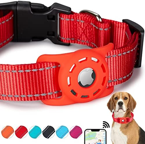 Dog Collar, Compatible with AirTag, Nylon Pet Kitten Puppy Collar for Small Dogs, Red,XS: 8''-12'' Neck by Animire