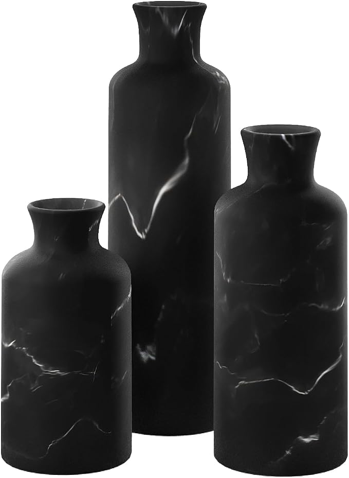 Creative Scents Black Marble Look 3pc Vase Set – Boho Vases for Decor, Modern Vases for Holding Pampas Grass, Dried/Fresh Flowers, Vases for Living Room - Kitchen, Bedroom, Office, Shelf Decor by CreativeScents