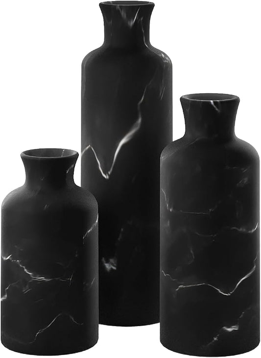 Creative Scents Black Marble Look 3pc Vase Set – Boho Vases for Decor, Modern Vases for Holding Pampas Grass, Dried/Fresh Flowers, Vases for Living Room - Kitchen, Bedroom, Office, Shelf Decor by CreativeScents