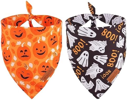 PTDECOR Halloween Dog Bandana, 2PCS Ghost Pumpkin Dog Scarf, X-Large by PTDECOR