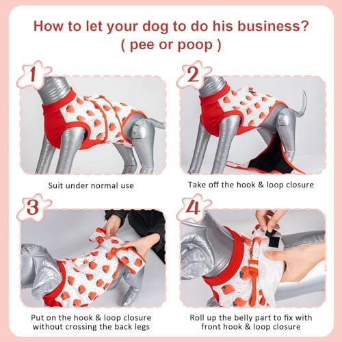 Dog Surgery Recovery Suit,Female Male Dog Onesie for Spay Neuter,Substitute E-Collar & Cone,Anti-Licking Breathable Onesie for Small Medium Large Dogs,Strawberry L - Image 4