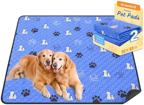 WanpeeGoo Washable Pee Pads for Dogs, Waterproof, 32 x 63 in, 2 Pack, Blue by WanpeeGoo
