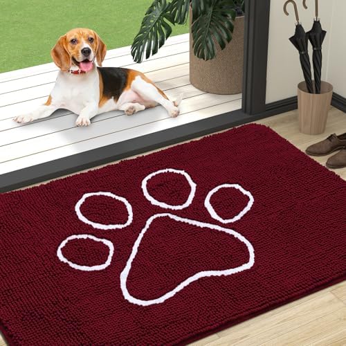 OLANLY Dog Door Mat for Muddy Paws 47x32, Paw Print Design Chenille Mud Mat by OLANLY