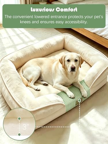 Spotted Play Orthopedic Dog Bed with Sides - Sofa Beds for Extra Large Dogs, Supportive Foam Pet Couch Bed with Washable Removable Cover, Waterproof Lining and Non-Slip Bottom, Ivory - XL - Image 3
