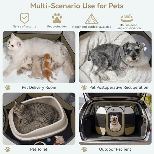 Siedihit Dog Cat Playpen Tent Crate Cage Indoor/Outdoor (Khaki,Medium) - Image 4