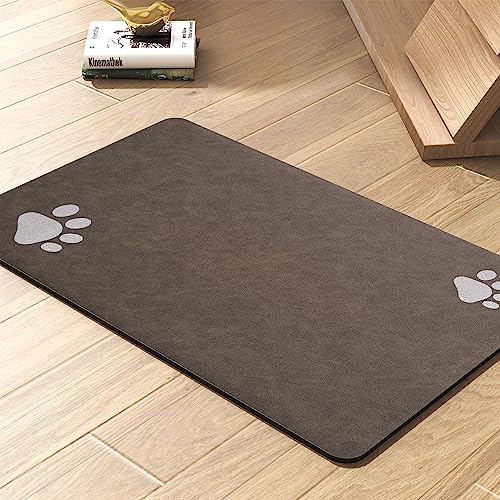 Pet Feeding Mat-Absorbent Dog Mat for Food and Water Bowl-No Stains Quick Dry Water Dispenser Mat-Dog Accessories Pet Supplies-Bowl for Messy Drinkers（Brown,17"x34" by PADOOR