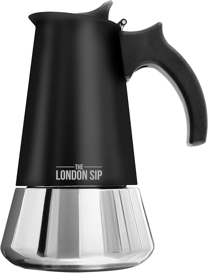 London Sip Stainless Steel Stovetop Espresso Maker Moka Pot Italian Coffee Percolator, Matte Black, 3 Cup by TheLondonSip