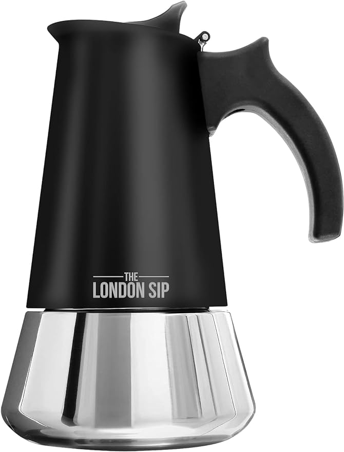 London Sip Stainless Steel Stovetop Espresso Maker Moka Pot Italian Coffee Percolator, Matte Black, 6 Cup by TheLondonSip