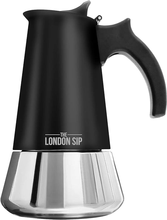 London Sip Stainless Steel Stovetop Espresso Maker Moka Pot Italian Coffee Percolator, Matte Black, 6 Cup by TheLondonSip