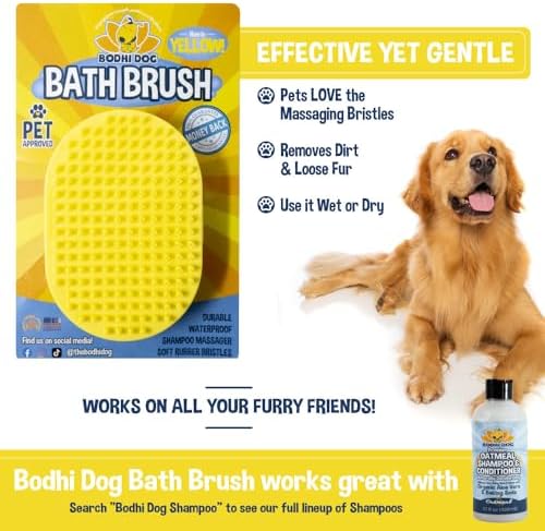 Bodhi Dog Shampoo Brush - Pet Grooming & Bath Supplies for Dogs and Cats - Bath Brush for Long & Short Hair - Premium Scrubber for Shower, Showerhead, Sprayer & Bathing (One Pack, Yellow) - Image 4