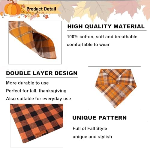 ADOGGYGO Fall Thanksgiving Dog Bandanas, Orange Plaid Dog Scarf, Small - Image 5