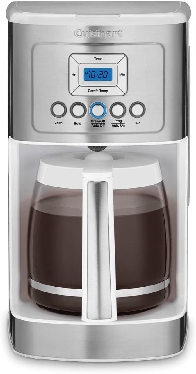 Cuisinart 14-Cup Coffee Maker, Programmable PerfecTemp Glass Carafe Coffee Machine with 1-4 Cup Setting, Brew Strength Control and Brew Pause, Stainless Steel, DCC-3200WNAS, White by Cuisinart