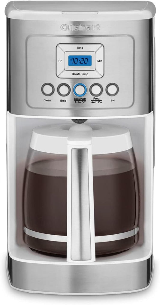 Cuisinart 14-Cup Coffee Maker, Programmable PerfecTemp Glass Carafe Coffee Machine with 1-4 Cup Setting, Brew Strength Control and Brew Pause, Stainless Steel, DCC-3200WNAS, White by Cuisinart