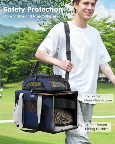 Pecute Cat Carrier, Top Expandable Dog Crate for Travel, Blue - Image 4
