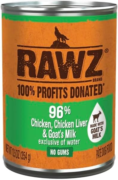 Rawz 96% Meat Canned Wet Food for Dogs 12 Pack/ 12.5 oz. Cans (Chicken/Chicken Liver with Goats Milk) by RawzNaturalPetFood