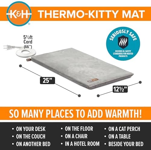 K&H Heated Cat Bed, Thermo-Kitty Mat Indoor, Safety Listed, 6W, Gray - Image 2