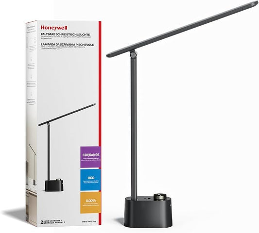 Honeywell Upgraded LED Desk Lamp - H01 Pro Sunturalux™ Foldable Desk Light with USB A+C Charging Ports, 3 Color Modes Dimmable Table Lamp for Home Office Reading(Black) by HoneywellAirComfort
