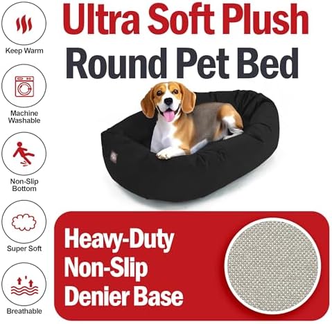 Majestic Pet 32 Inch Suede Calming Dog Bed Washable – Cozy Soft Round Dog Bed with Spine Support for Dogs to Rest their Head - Fluffy Donut Dog Bed 32x23x7 (Inch) - Round Pet Bed Medium – Black (2025) - Image 6