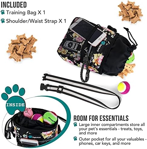 PetAmi Hands Free Dog Treat Pouch for Training and Walking, Floral Black - Image 2