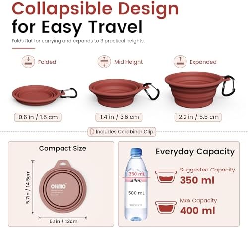 OHMO Collapsible Dog Bowls for Pet Travel, 12oz, 2pcs, Coral&Brick Red - Image 3