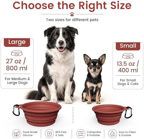 OHMO Collapsible Dog Bowls for Pet Travel, 12oz, 2pcs, Coral&Brick Red - Image 2