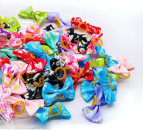 20Pcs/10 Pairs Daisy Yorkie Dog Puppy Hair Bows with Rubber Bands Hair Accessories Bow Pet Grooming Cute Pet Small Hair Bowknot (Daisy) - Image 4