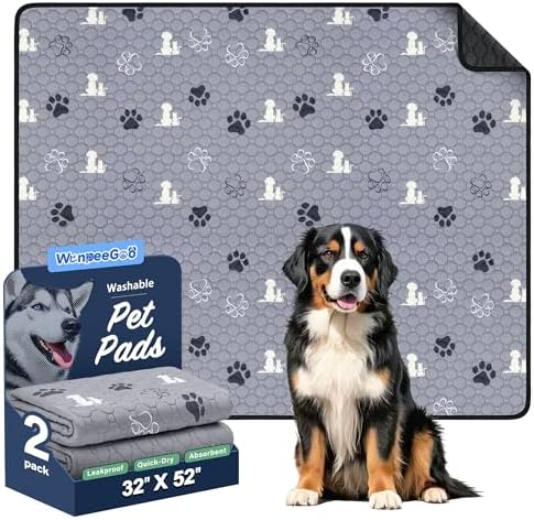 WanpeeGoo Washable Pee Pads for Dogs, Waterproof, 32 x 52 in, 2 Pack, Gray by WanpeeGoo